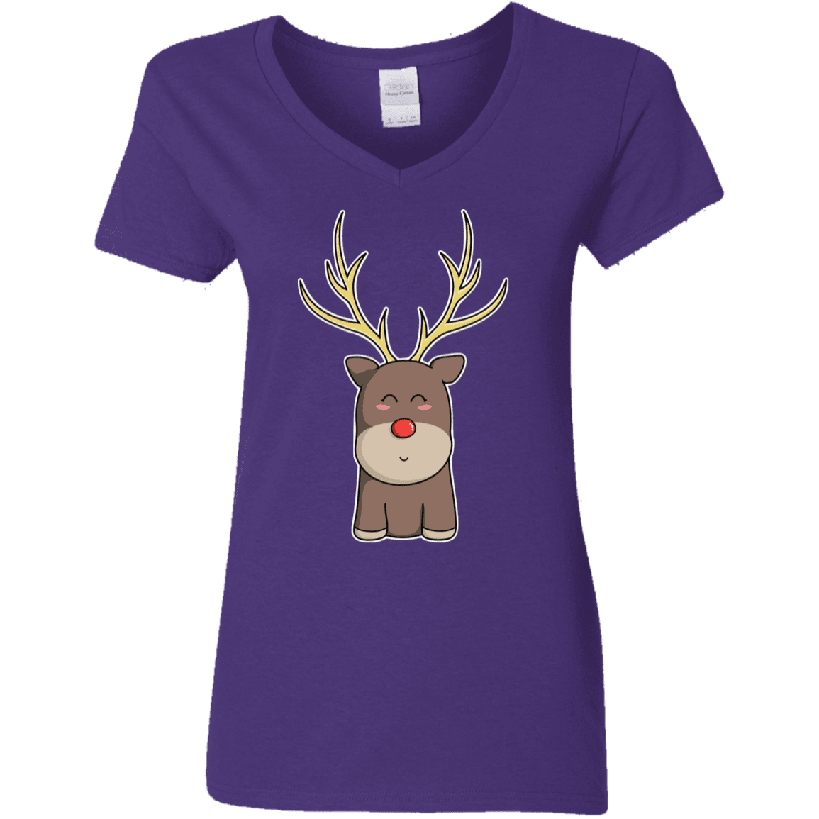 T-Shirts Purple / S Kawaii Christmas Reindeer Women's V-Neck T-Shirt