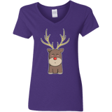 T-Shirts Purple / S Kawaii Christmas Reindeer Women's V-Neck T-Shirt