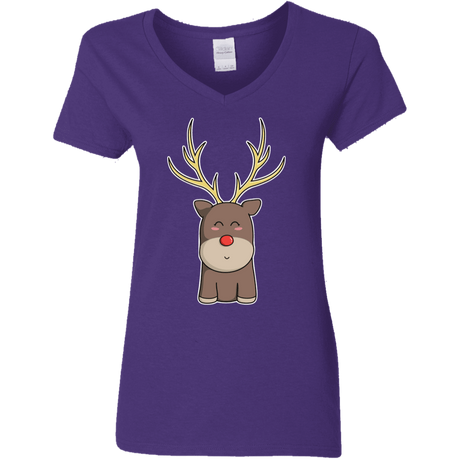 T-Shirts Purple / S Kawaii Christmas Reindeer Women's V-Neck T-Shirt