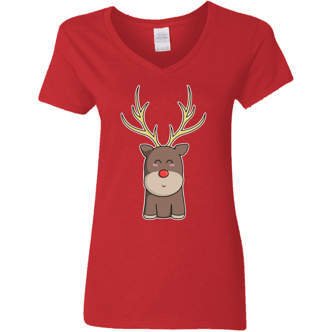 T-Shirts Red / S Kawaii Christmas Reindeer Women's V-Neck T-Shirt