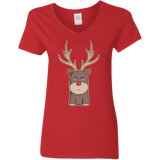 T-Shirts Red / S Kawaii Christmas Reindeer Women's V-Neck T-Shirt