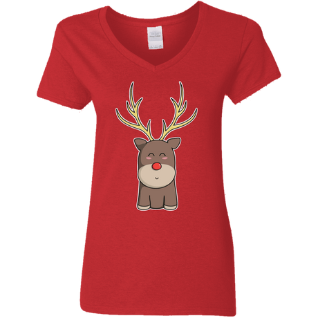 T-Shirts Red / S Kawaii Christmas Reindeer Women's V-Neck T-Shirt