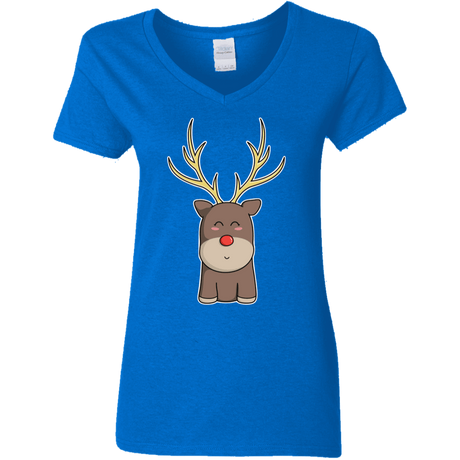 T-Shirts Royal / S Kawaii Christmas Reindeer Women's V-Neck T-Shirt