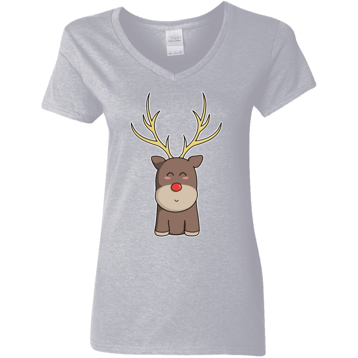 T-Shirts Sport Grey / S Kawaii Christmas Reindeer Women's V-Neck T-Shirt