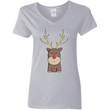 T-Shirts Sport Grey / S Kawaii Christmas Reindeer Women's V-Neck T-Shirt