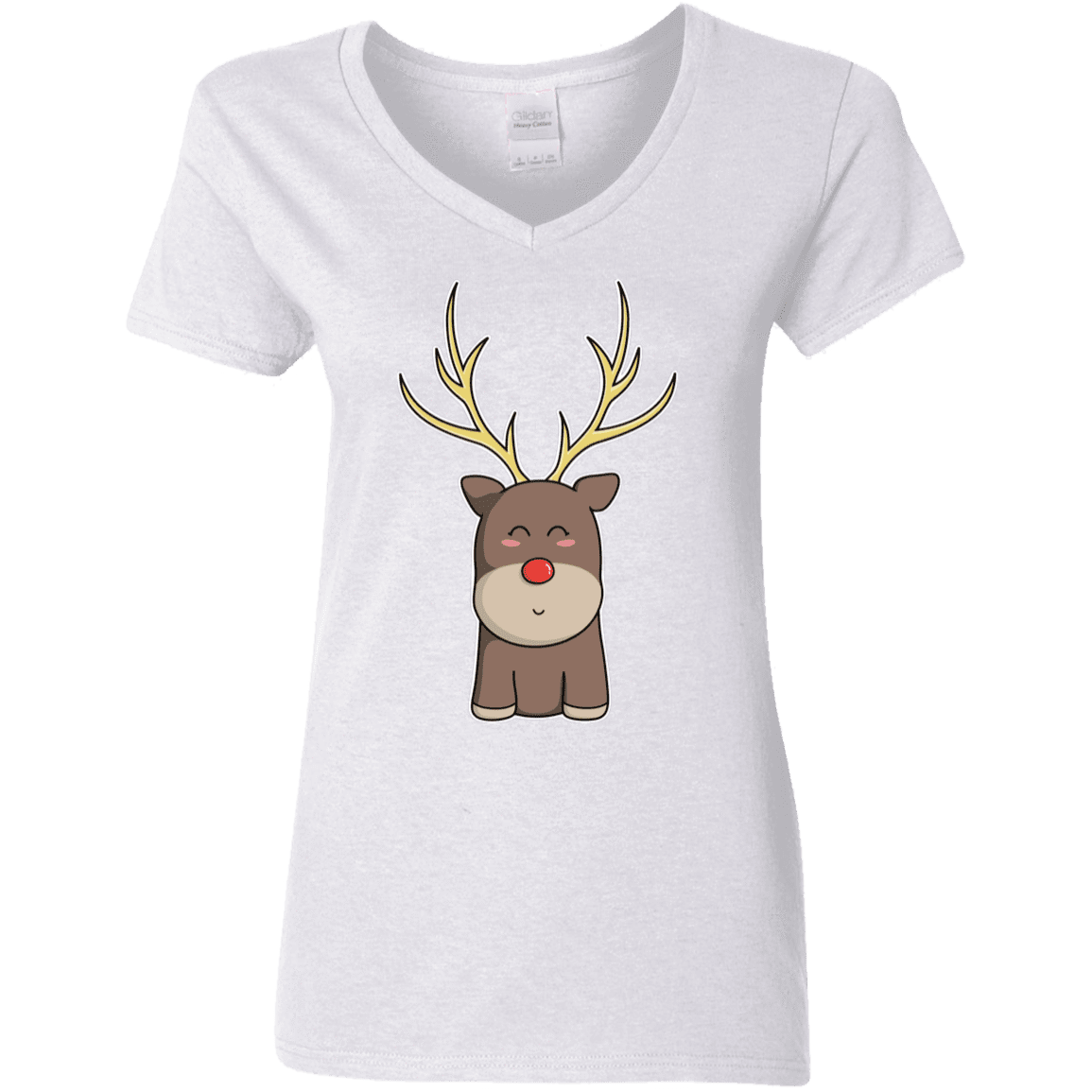 T-Shirts White / S Kawaii Christmas Reindeer Women's V-Neck T-Shirt