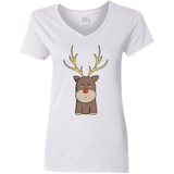 T-Shirts White / S Kawaii Christmas Reindeer Women's V-Neck T-Shirt