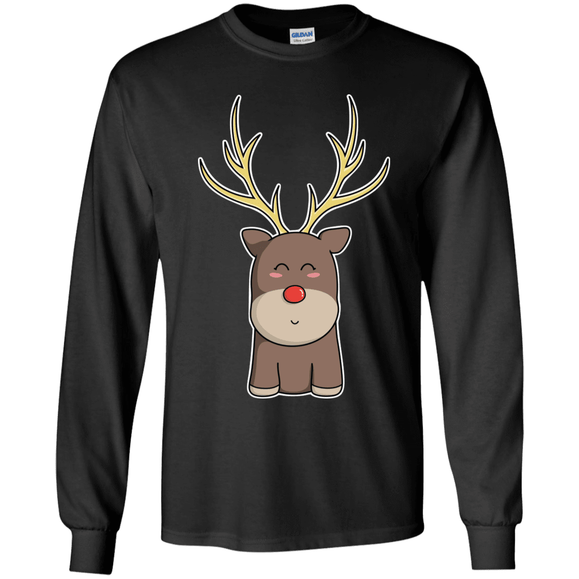 T-Shirts Black / YS Kawaii Christmas Reindeer Youth Long Sleeve T-Shirt