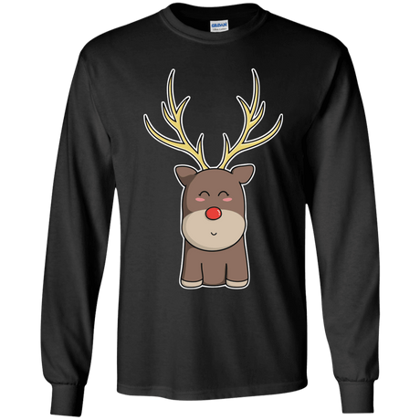 T-Shirts Black / YS Kawaii Christmas Reindeer Youth Long Sleeve T-Shirt