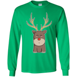 T-Shirts Irish Green / YS Kawaii Christmas Reindeer Youth Long Sleeve T-Shirt