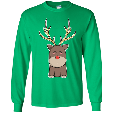 T-Shirts Irish Green / YS Kawaii Christmas Reindeer Youth Long Sleeve T-Shirt