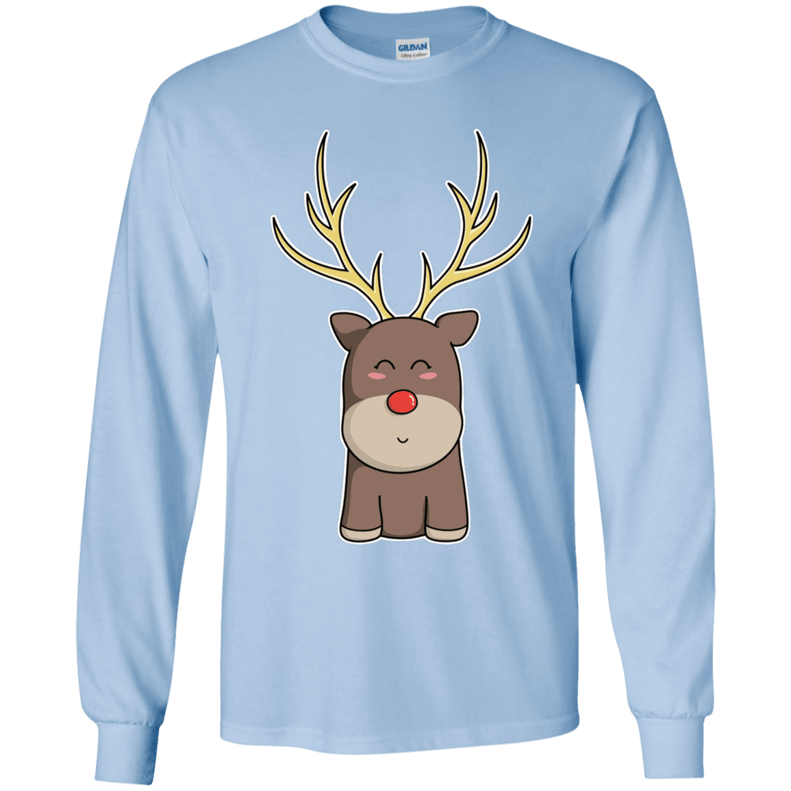 T-Shirts Light Blue / YS Kawaii Christmas Reindeer Youth Long Sleeve T-Shirt