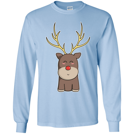T-Shirts Light Blue / YS Kawaii Christmas Reindeer Youth Long Sleeve T-Shirt