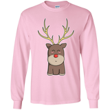 T-Shirts Light Pink / YS Kawaii Christmas Reindeer Youth Long Sleeve T-Shirt