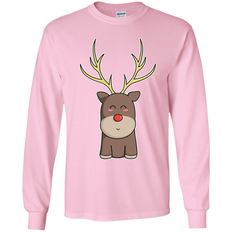 T-Shirts Light Pink / YS Kawaii Christmas Reindeer Youth Long Sleeve T-Shirt