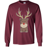 T-Shirts Maroon / YS Kawaii Christmas Reindeer Youth Long Sleeve T-Shirt