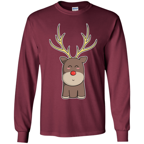 T-Shirts Maroon / YS Kawaii Christmas Reindeer Youth Long Sleeve T-Shirt