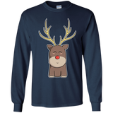 T-Shirts Navy / YS Kawaii Christmas Reindeer Youth Long Sleeve T-Shirt