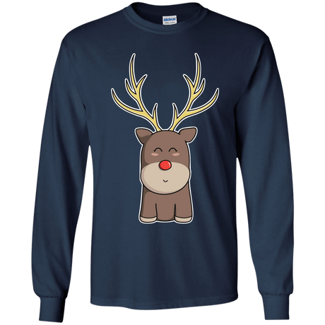 T-Shirts Navy / YS Kawaii Christmas Reindeer Youth Long Sleeve T-Shirt
