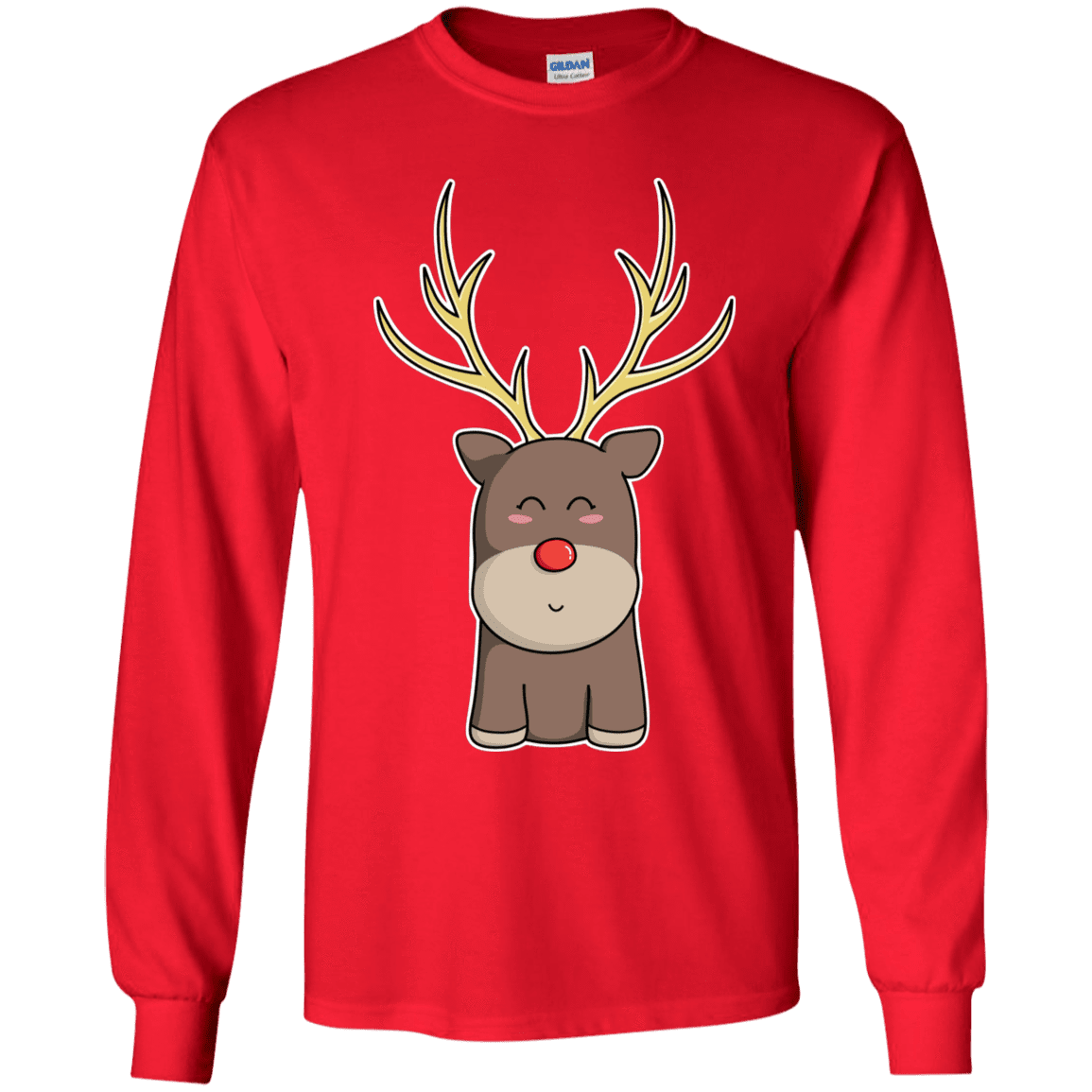 T-Shirts Red / YS Kawaii Christmas Reindeer Youth Long Sleeve T-Shirt