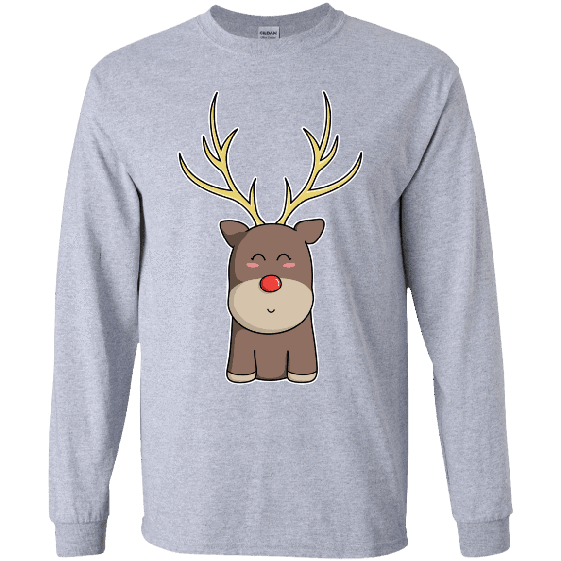 T-Shirts Sport Grey / YS Kawaii Christmas Reindeer Youth Long Sleeve T-Shirt