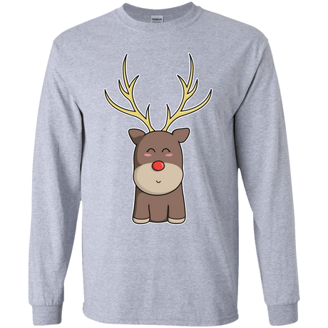 T-Shirts Sport Grey / YS Kawaii Christmas Reindeer Youth Long Sleeve T-Shirt
