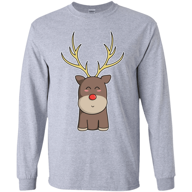 T-Shirts Sport Grey / YS Kawaii Christmas Reindeer Youth Long Sleeve T-Shirt