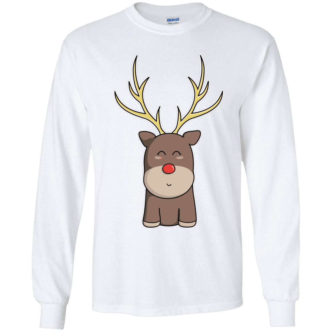T-Shirts White / YS Kawaii Christmas Reindeer Youth Long Sleeve T-Shirt