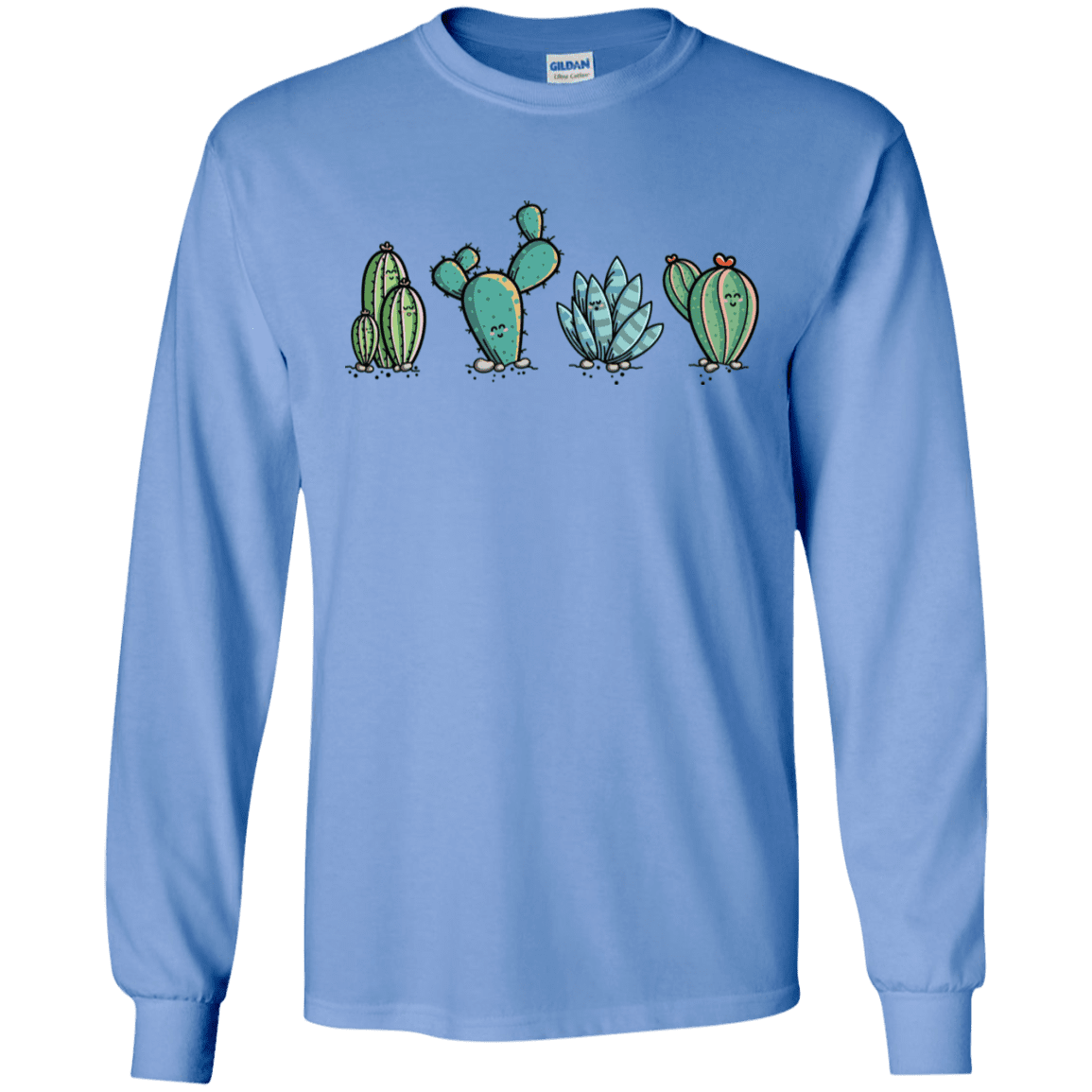 T-Shirts Carolina Blue / S Kawaii Cute Cactus Plants Men's Long Sleeve T-Shirt