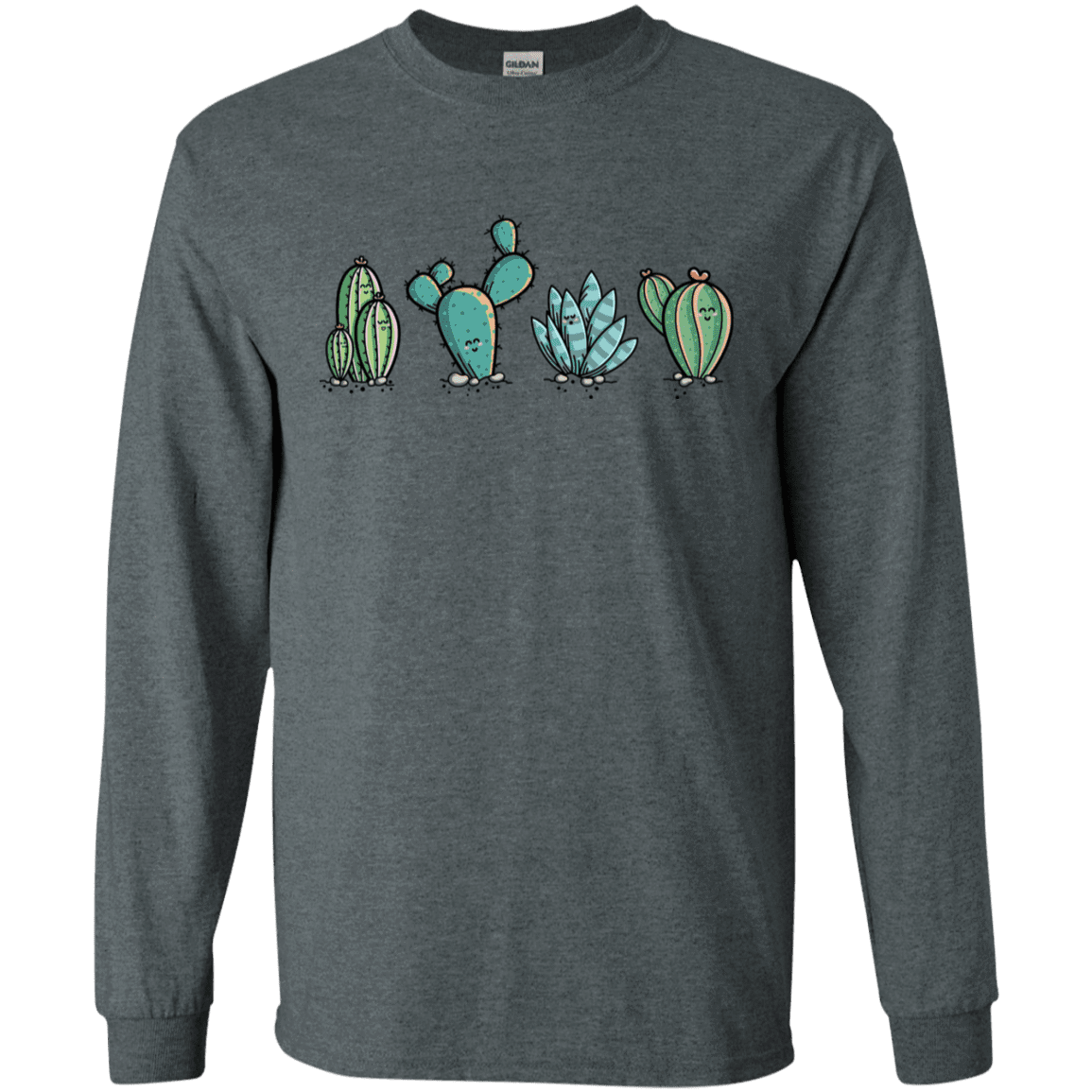 T-Shirts Dark Heather / S Kawaii Cute Cactus Plants Men's Long Sleeve T-Shirt