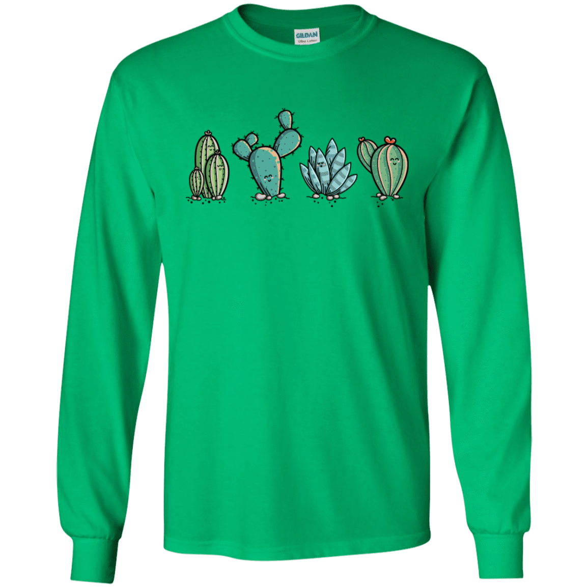 T-Shirts Irish Green / S Kawaii Cute Cactus Plants Men's Long Sleeve T-Shirt