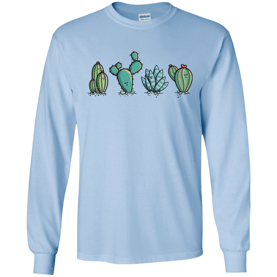 T-Shirts Light Blue / S Kawaii Cute Cactus Plants Men's Long Sleeve T-Shirt