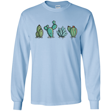 T-Shirts Light Blue / S Kawaii Cute Cactus Plants Men's Long Sleeve T-Shirt