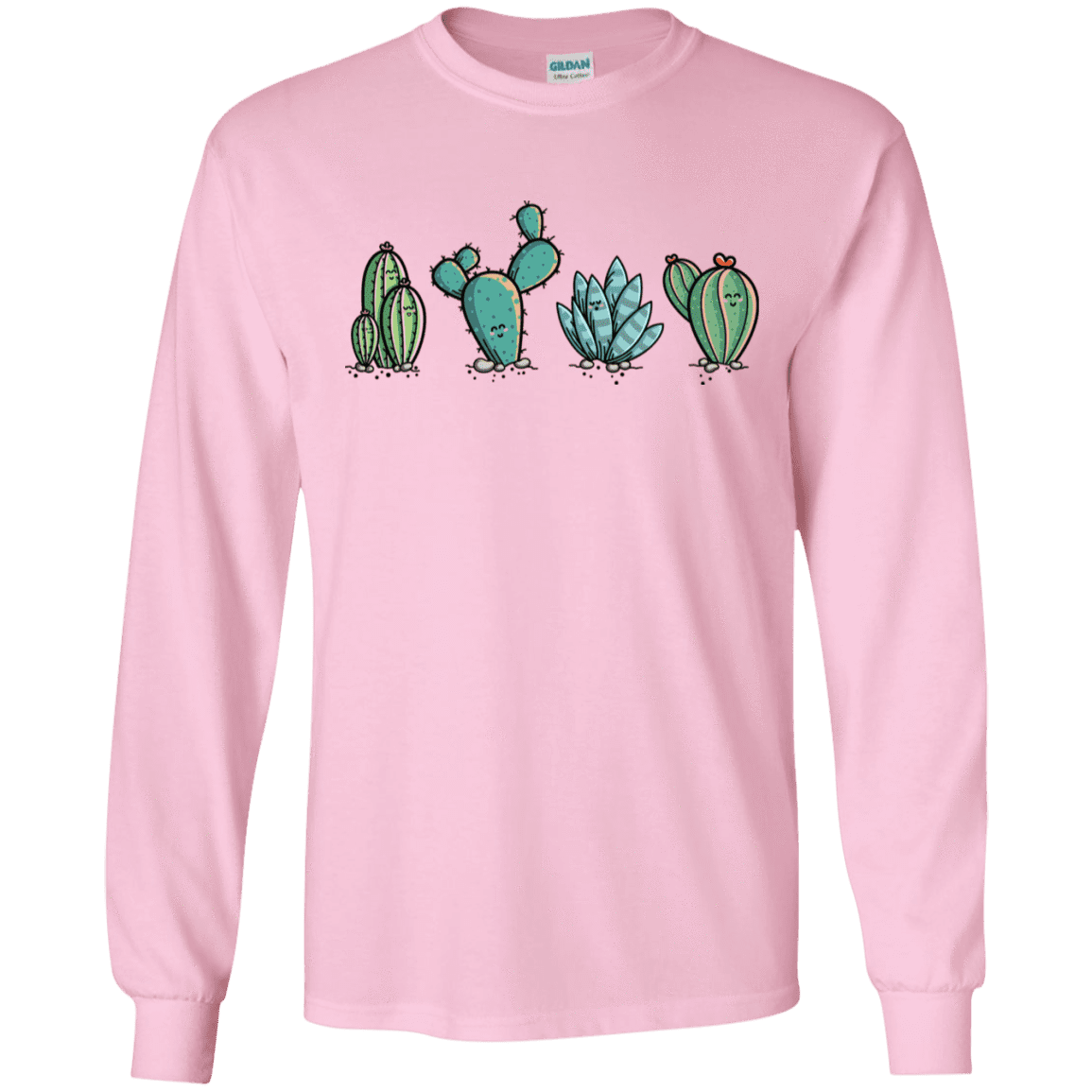 T-Shirts Light Pink / S Kawaii Cute Cactus Plants Men's Long Sleeve T-Shirt