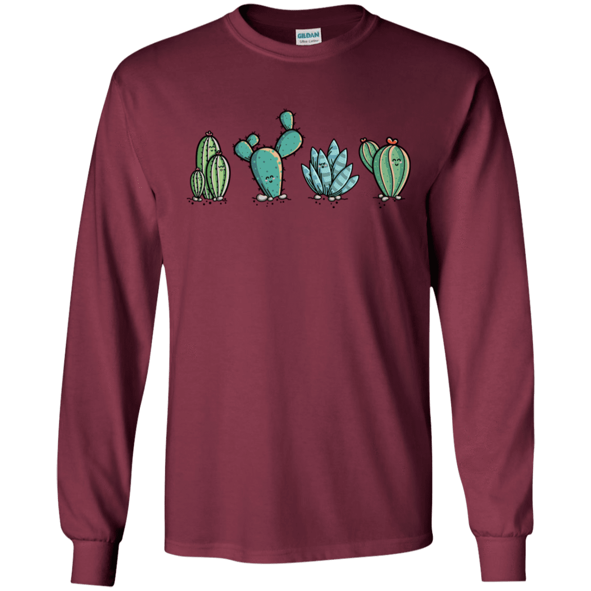 T-Shirts Maroon / S Kawaii Cute Cactus Plants Men's Long Sleeve T-Shirt