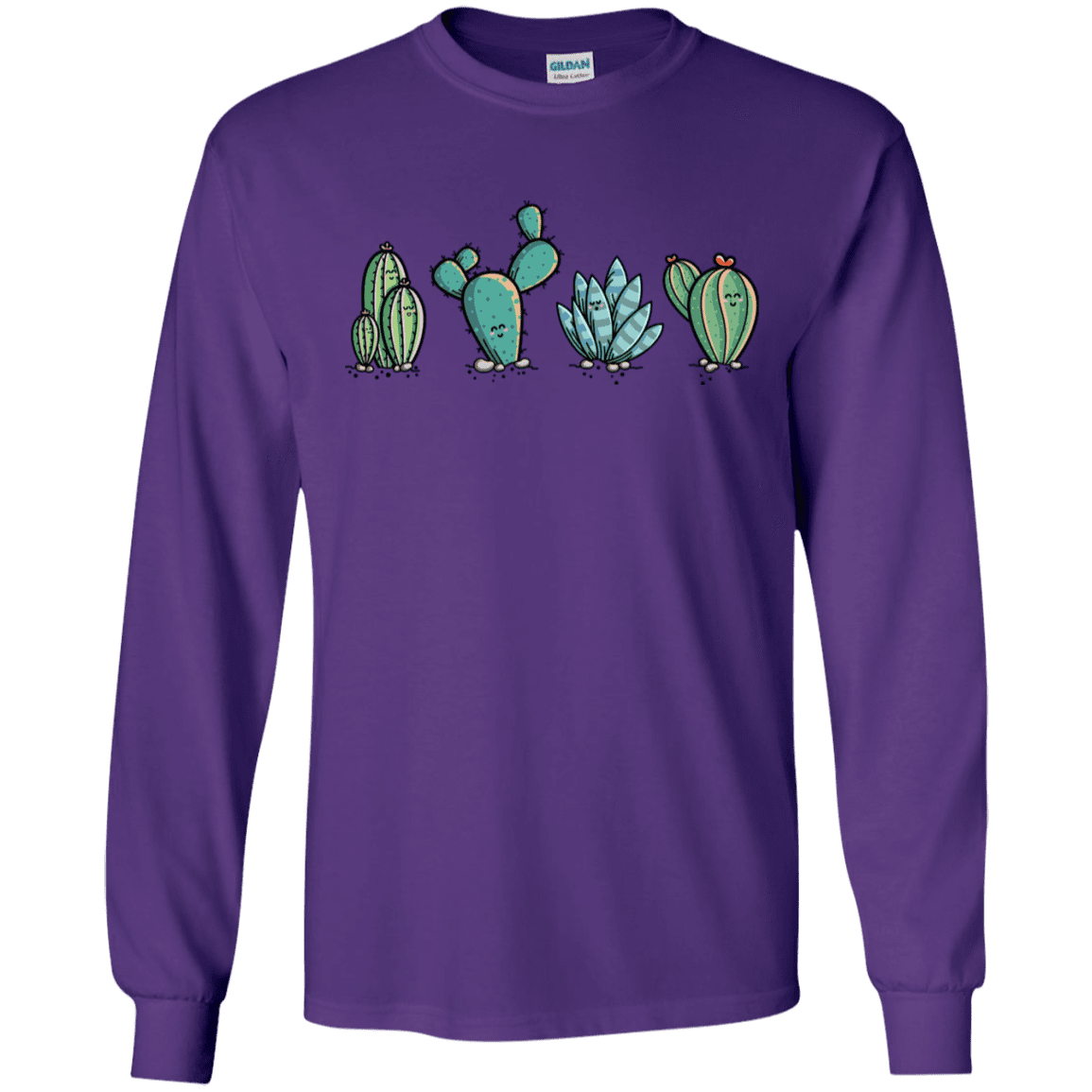 T-Shirts Purple / S Kawaii Cute Cactus Plants Men's Long Sleeve T-Shirt