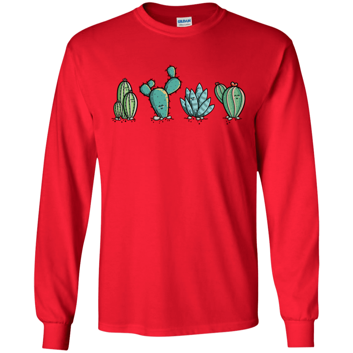 T-Shirts Red / S Kawaii Cute Cactus Plants Men's Long Sleeve T-Shirt