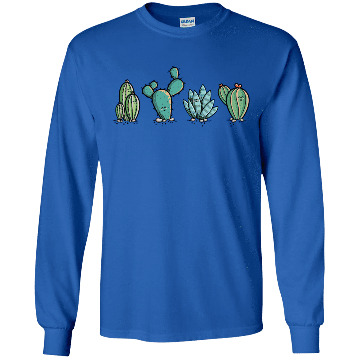 T-Shirts Royal / S Kawaii Cute Cactus Plants Men's Long Sleeve T-Shirt