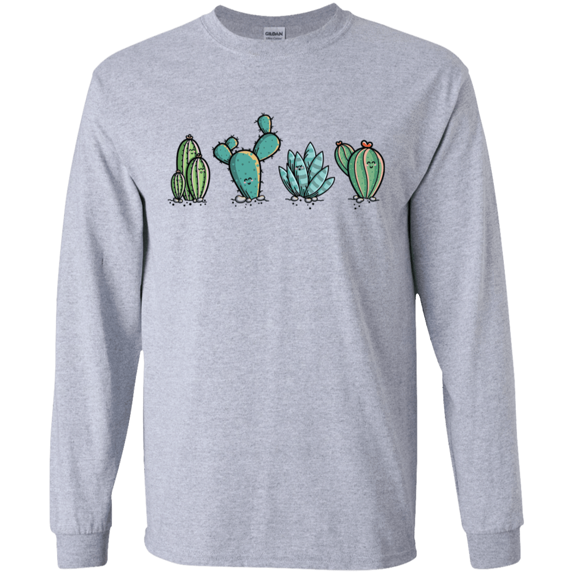 T-Shirts Sport Grey / S Kawaii Cute Cactus Plants Men's Long Sleeve T-Shirt