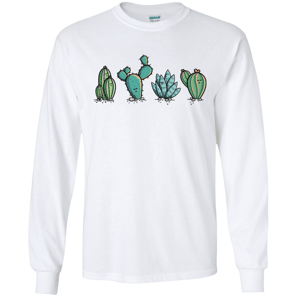 T-Shirts White / S Kawaii Cute Cactus Plants Men's Long Sleeve T-Shirt