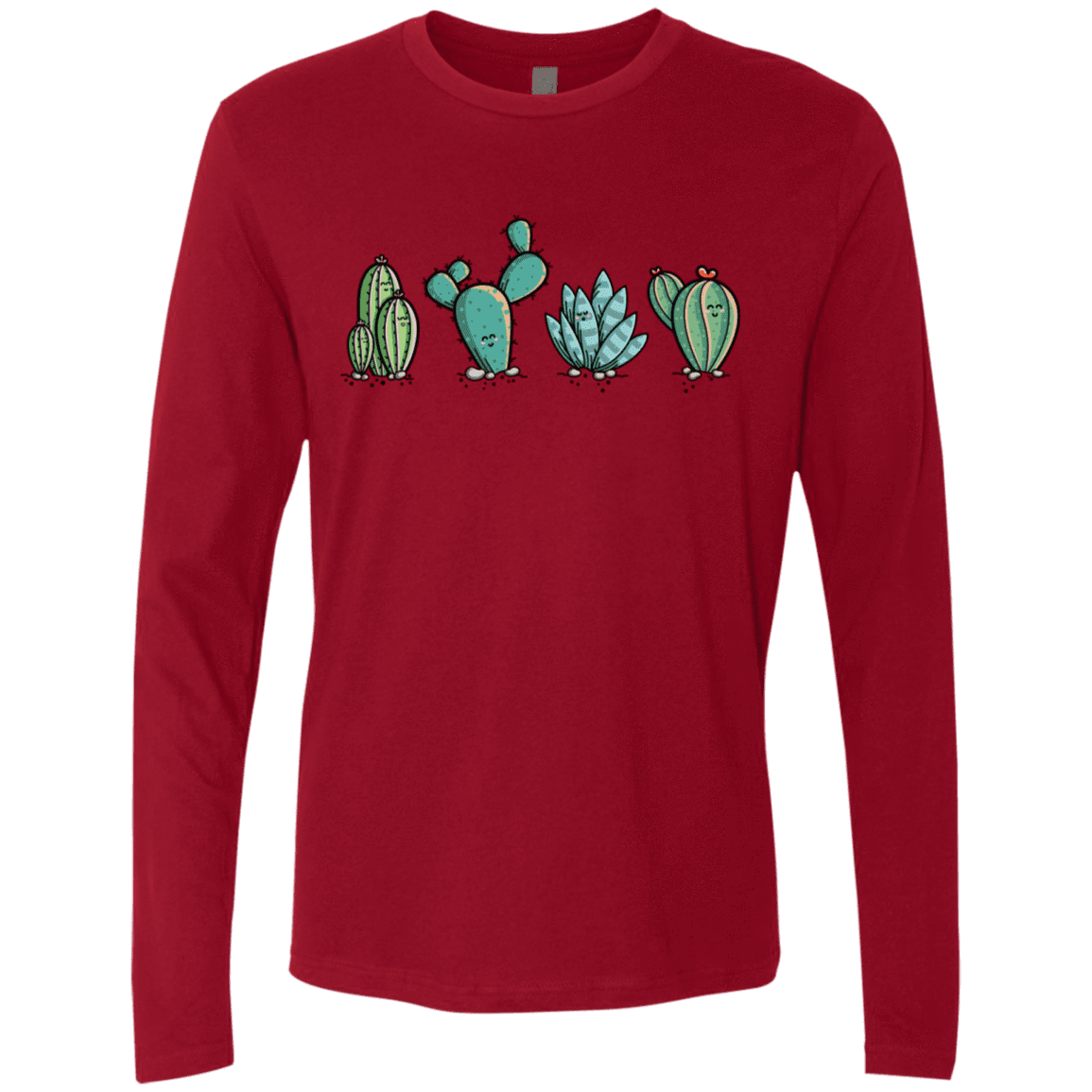 T-Shirts Cardinal / S Kawaii Cute Cactus Plants Men's Premium Long Sleeve