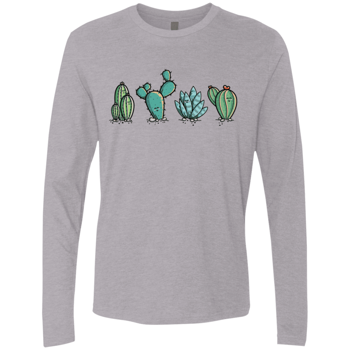 T-Shirts Heather Grey / S Kawaii Cute Cactus Plants Men's Premium Long Sleeve