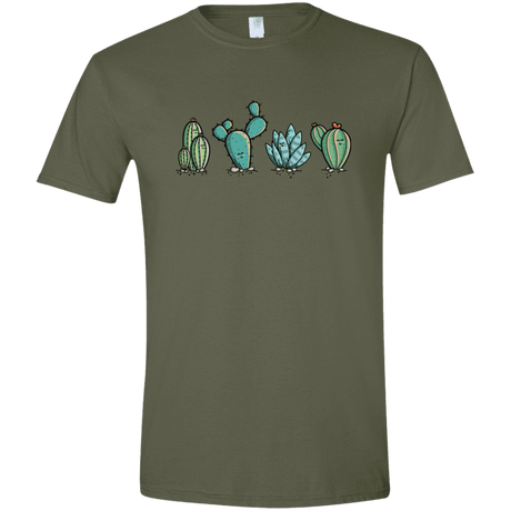 T-Shirts Military Green / S Kawaii Cute Cactus Plants Men's Semi-Fitted Softstyle