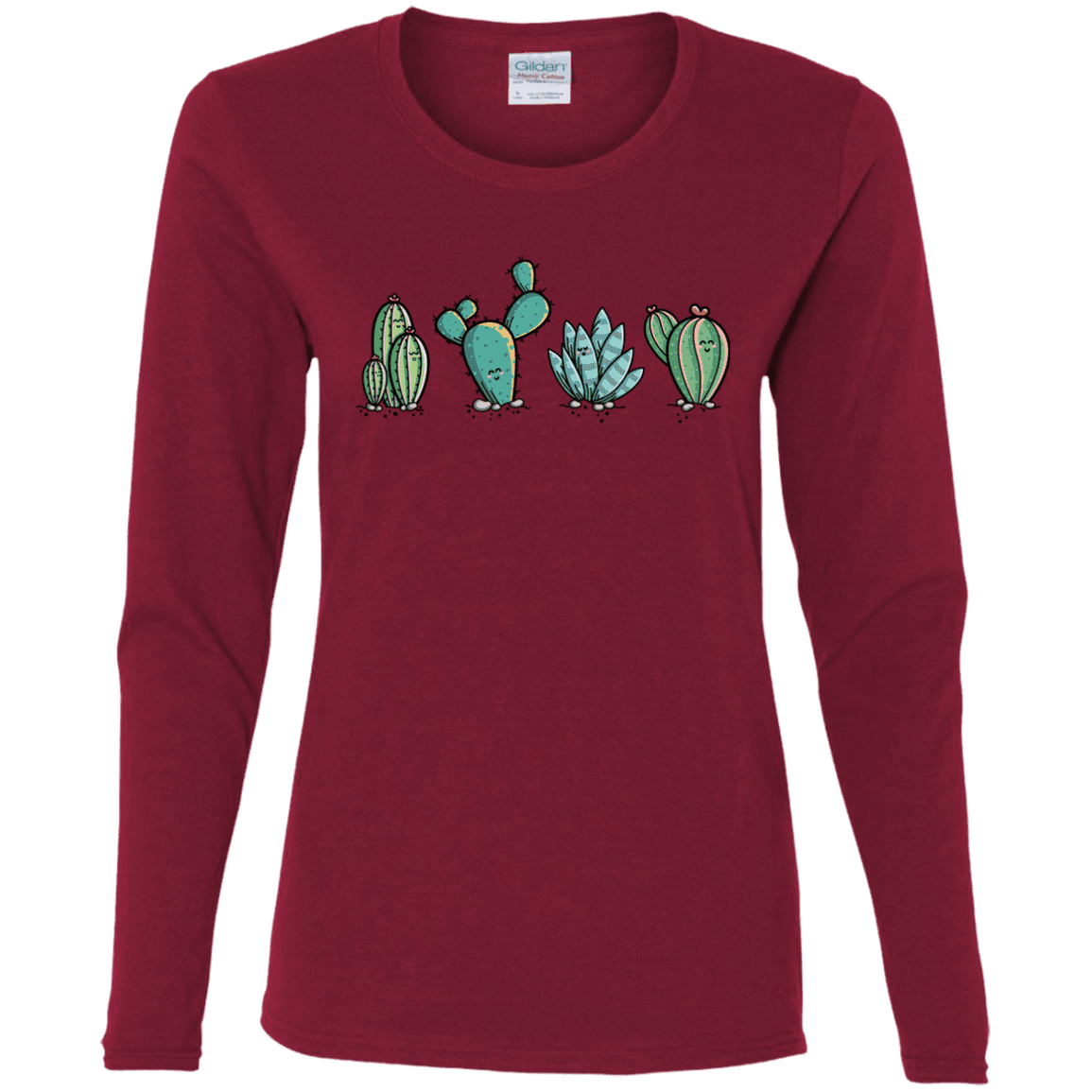 T-Shirts Cardinal / S Kawaii Cute Cactus Plants Women's Long Sleeve T-Shirt