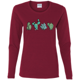 T-Shirts Cardinal / S Kawaii Cute Cactus Plants Women's Long Sleeve T-Shirt