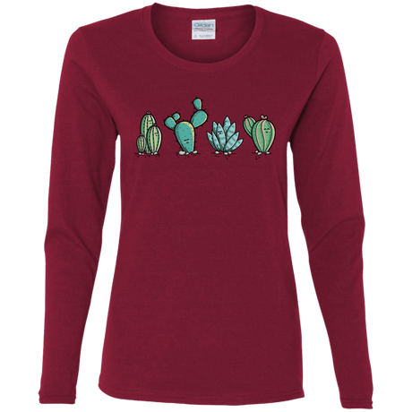 T-Shirts Cardinal / S Kawaii Cute Cactus Plants Women's Long Sleeve T-Shirt