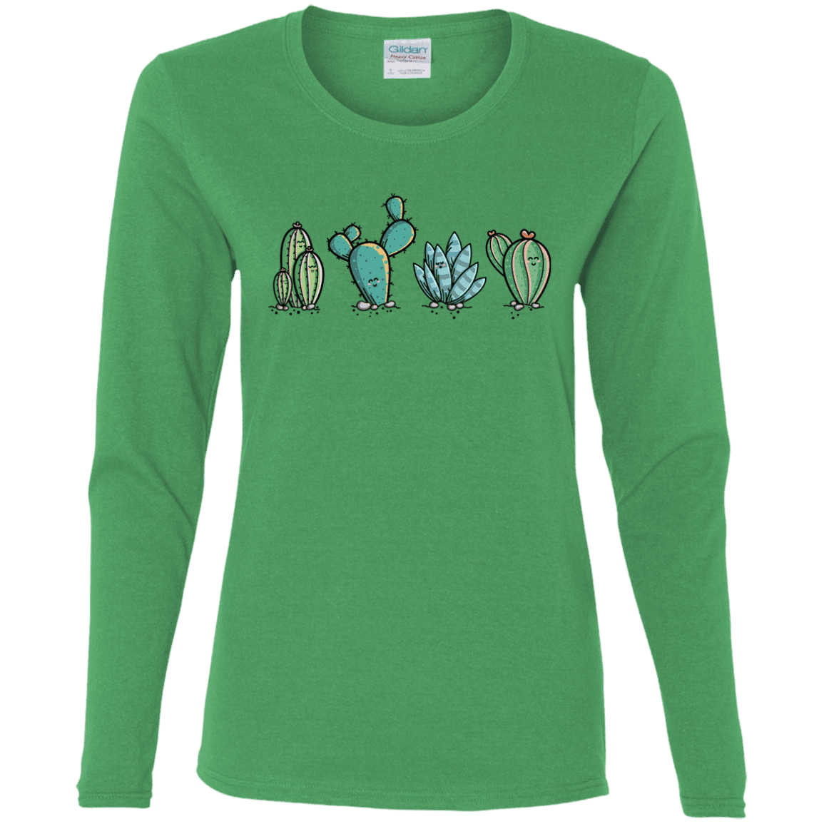 T-Shirts Irish Green / S Kawaii Cute Cactus Plants Women's Long Sleeve T-Shirt