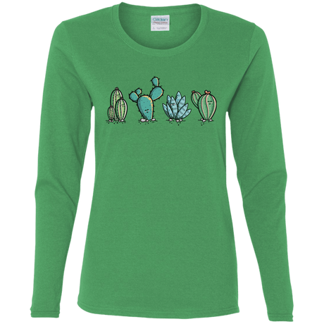 T-Shirts Irish Green / S Kawaii Cute Cactus Plants Women's Long Sleeve T-Shirt