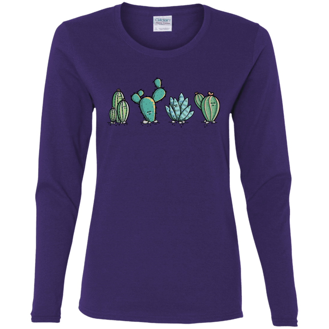 T-Shirts Purple / S Kawaii Cute Cactus Plants Women's Long Sleeve T-Shirt