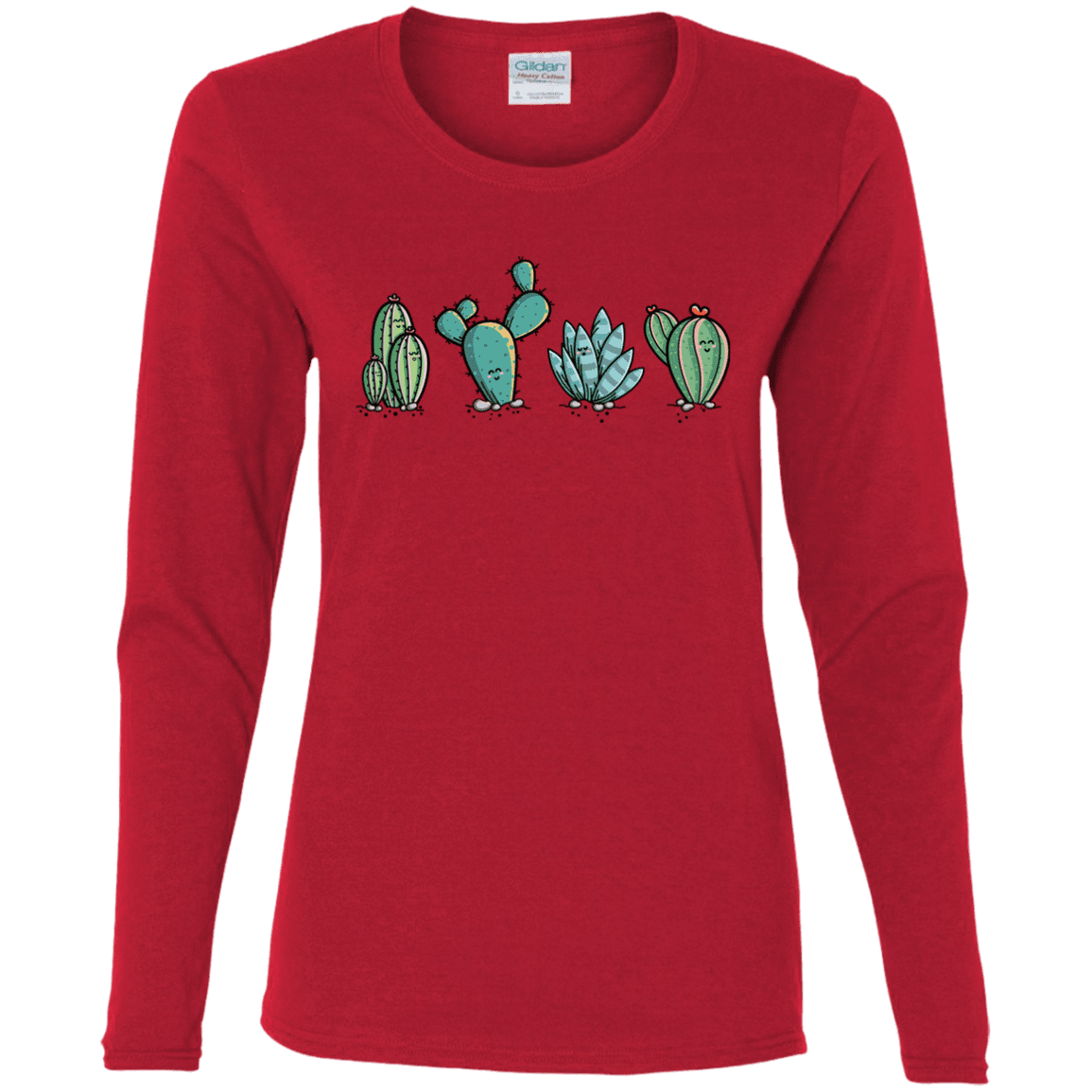 T-Shirts Red / S Kawaii Cute Cactus Plants Women's Long Sleeve T-Shirt